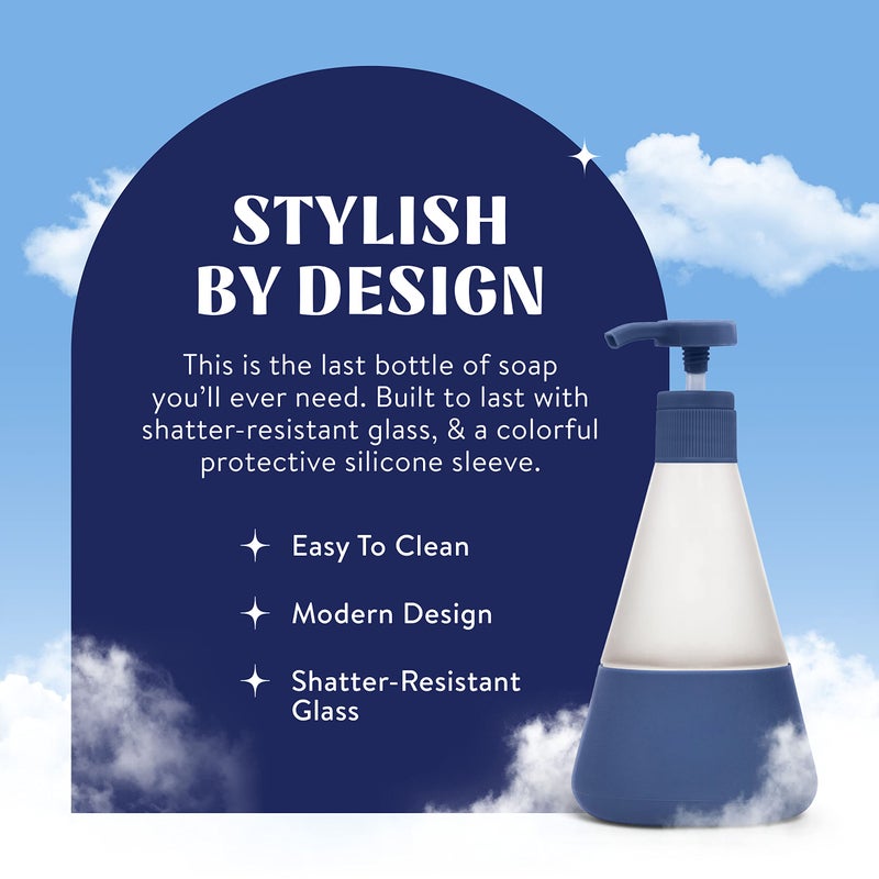 Cleancult Hand Soap Dispenser (12oz, 1 Pack) - Refillable Glass Soap Dispenser with Pump - Shatter Resistant - Non Slip Silicone Sleeve - Midnight Blue - Image 4